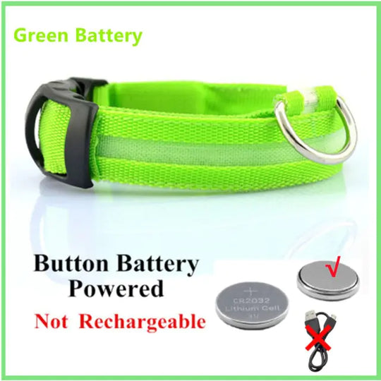 Glowing Dog Collar  Happy Pet3 Green Button Battery XXL Neck 43-62 CM 