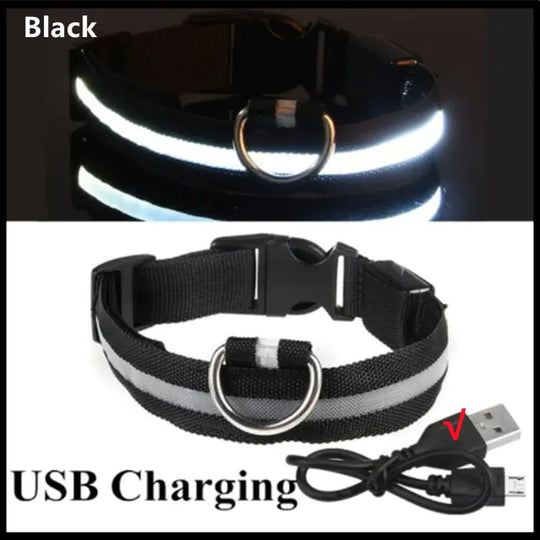 Glowing Dog Collar  Happy Pet3 Black USB Charging XXL Neck 43-62 CM 