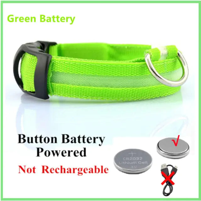 Glowing Dog Collar  Happy Pet3 Green Button Battery L Neck 41-52 CM 