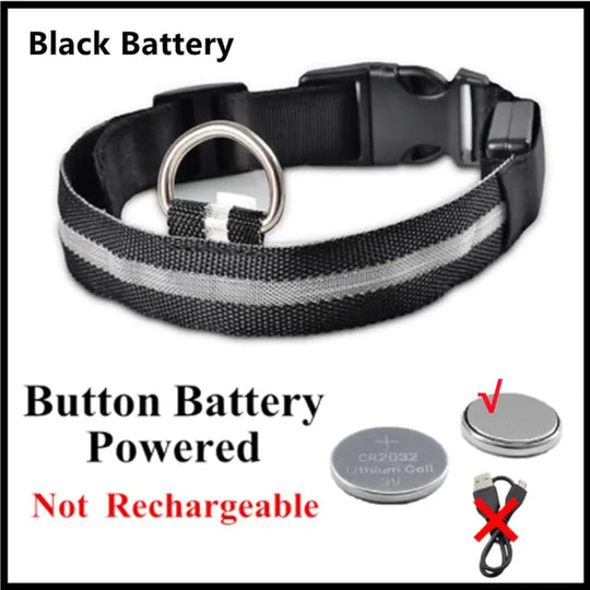 Glowing Dog Collar  Happy Pet3 Black Button Battery S Neck  34-41 CM 