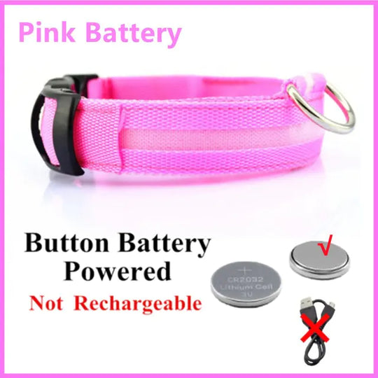 Glowing Dog Collar  Happy Pet3 Pink Button Battery XS Neck 28-38 CM 