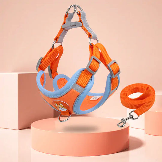 Reflective Pet Harness And Leash Set  Happy Pet3 Orange S(for2-3kg) 