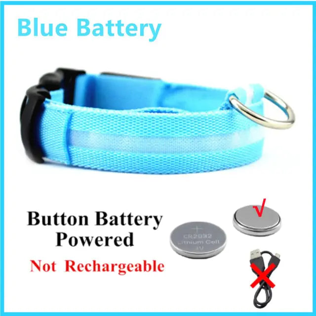 Glowing Dog Collar  Happy Pet3 Blue Button Battery L Neck 41-52 CM 