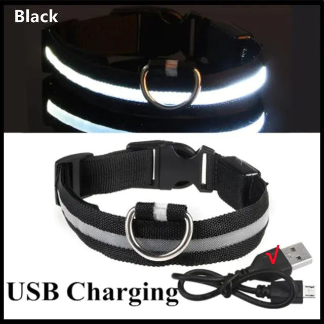 Glowing Dog Collar  Happy Pet3 Black USB Charging M Neck 37-46 CM 