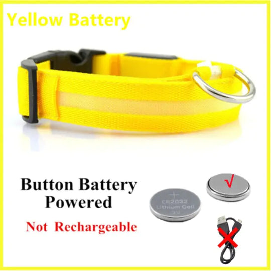 Glowing Dog Collar  Happy Pet3 Yellow ButtonBattery XS Neck 28-38 CM 