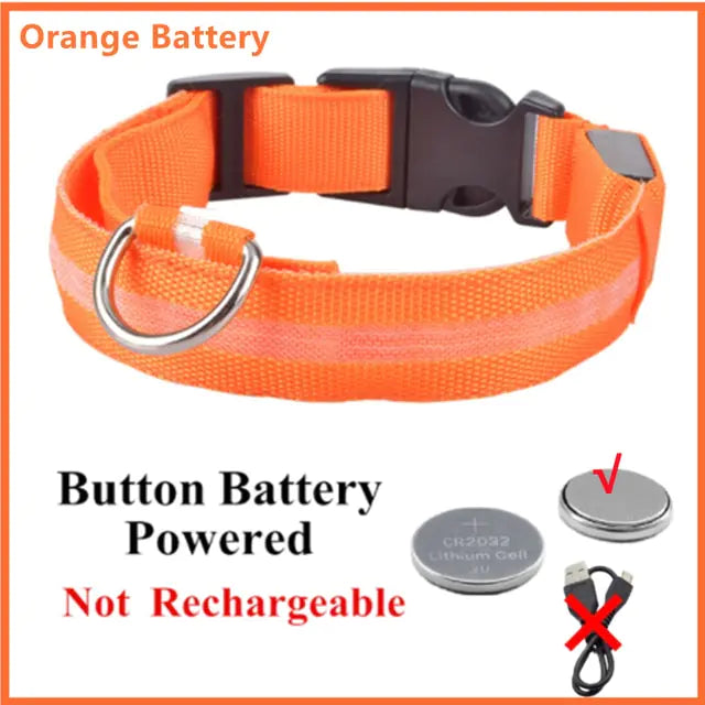 Glowing Dog Collar  Happy Pet3 Orange ButtonBattery M Neck 37-46 CM 