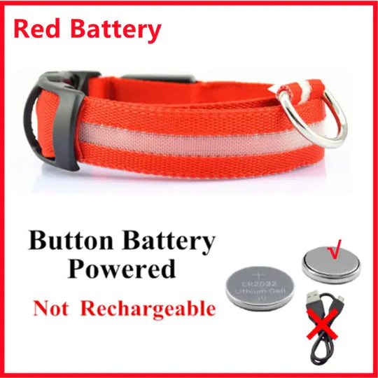 Glowing Dog Collar  Happy Pet3 Red Button Battery XS Neck 28-38 CM 