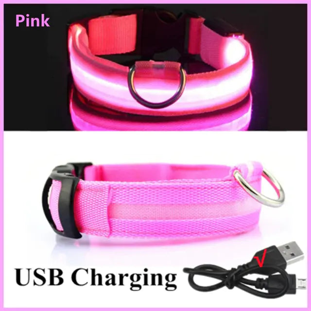 Glowing Dog Collar  Happy Pet3 Pink USB Charging XLNeck 42-56 CM 