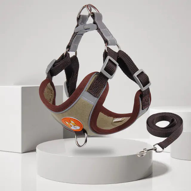 Reflective Pet Harness And Leash Set  Happy Pet3 Brown M(for3.5-6.5kg) 